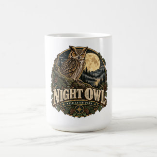 Taza De Café Búho Vintage Bajo Luna Llena