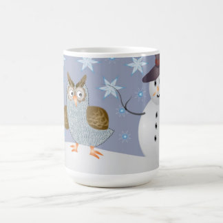 Taza De Café Búho y el muñeco de nieve