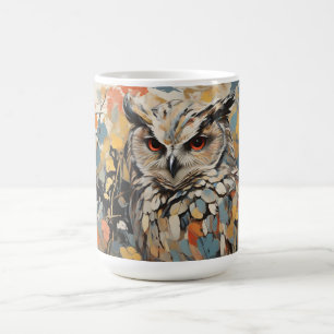 Taza De Café Búho y flores en pintura de primavera