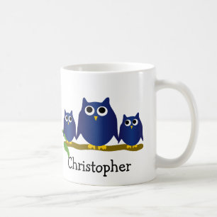 Taza De Café Búhos Azules Diseño Personalizado