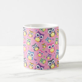 Taza De Café Búhos de dibujos animados lindos cielo nocturno lu