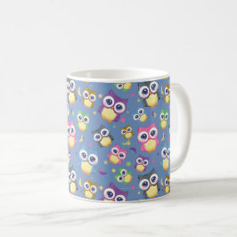 Taza De Café Búhos de dibujos animados lindos cielo nocturno lu