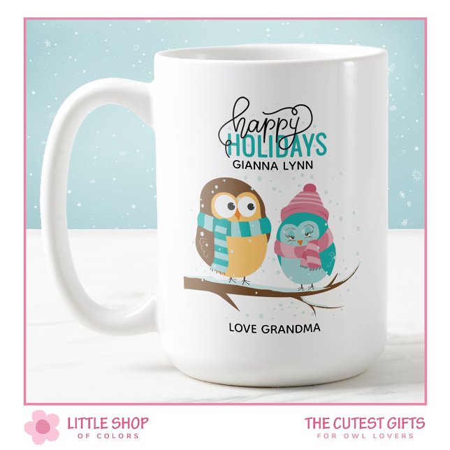 Taza De Café Búhos de invierno personalizables Fiesta de Navida (Subido por el creador)