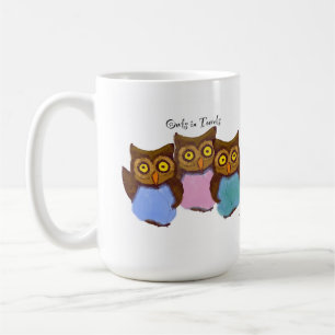 Taza De Café Búhos En Toallas Dibujo Animado Alegre Aves Lindas
