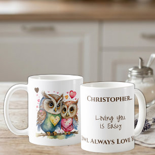 Taza De Café Búhos lindos que te aman nombre personalizado marr