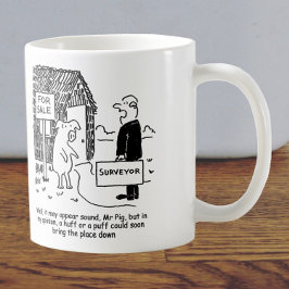 Taza De Café Building Surveyor mira la casa del Sr. Pig