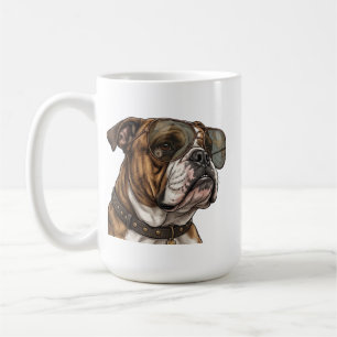 Taza De Café Buldog inglés genial con gafas de sol de aviador