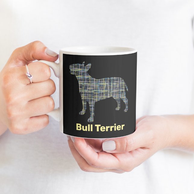 Taza De Café Bull Terrier Dog Yellow & Black Grid Line (Subido por el creador)