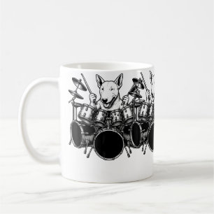 Taza De Café Bull Terrier Inglés Tocando Batería Baterista Perr