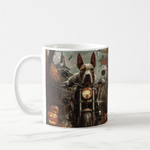 Taza De Café Bull Terrier Montando Motocicleta Halloween Espant