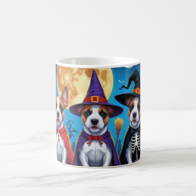 Taza De Café Bull Terrier Perros Calabaza Halloween Gracioso (Centro)