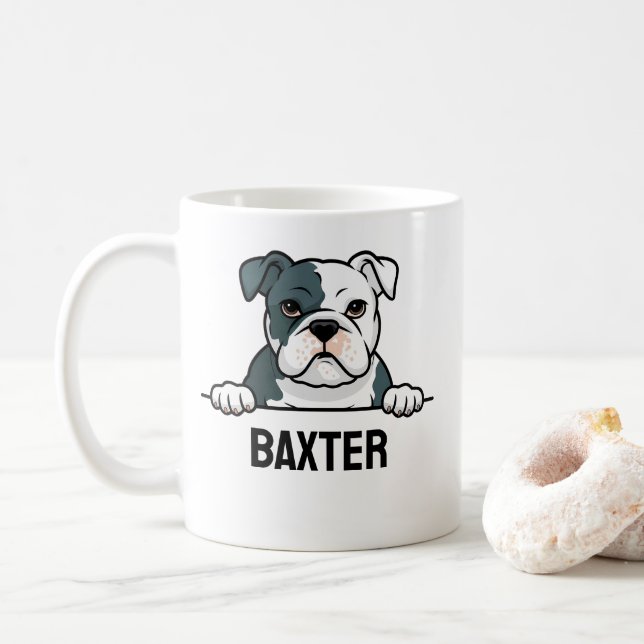 Taza De Café Bulldog americano Nombre personalizado Mascota lin (Con donut)