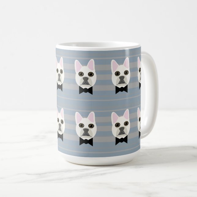 Taza De Café Bulldog blanco francés, rayas (Anverso derecho)