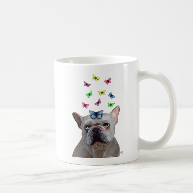 Taza De Café Bulldog blanco francés y mariposas (Derecha)