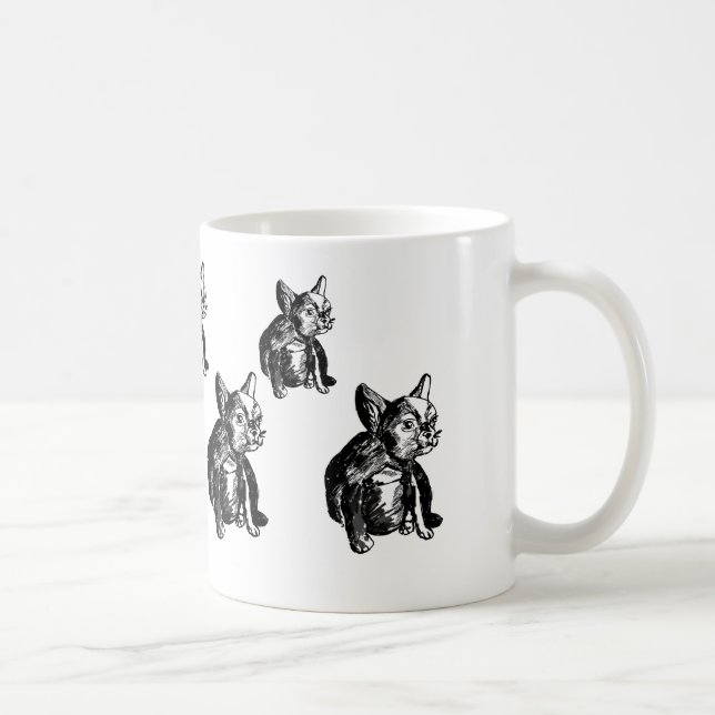 Taza De Café Bulldog Cachorro francés de dibujos de arte a gran (Derecha)