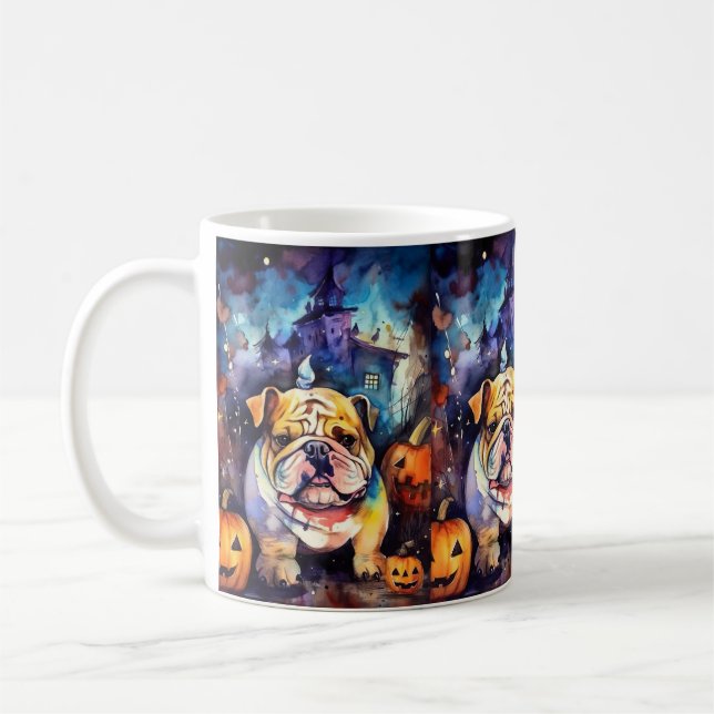 Taza De Café Bulldog de Halloween con calabazas temerosas (Izquierda)