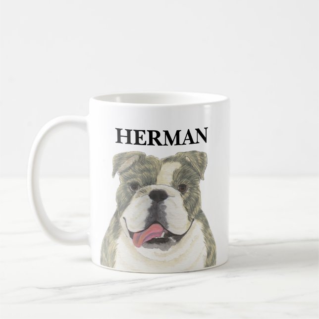 Taza De Café Bulldog de inglés Brindle personalizado (Izquierda)