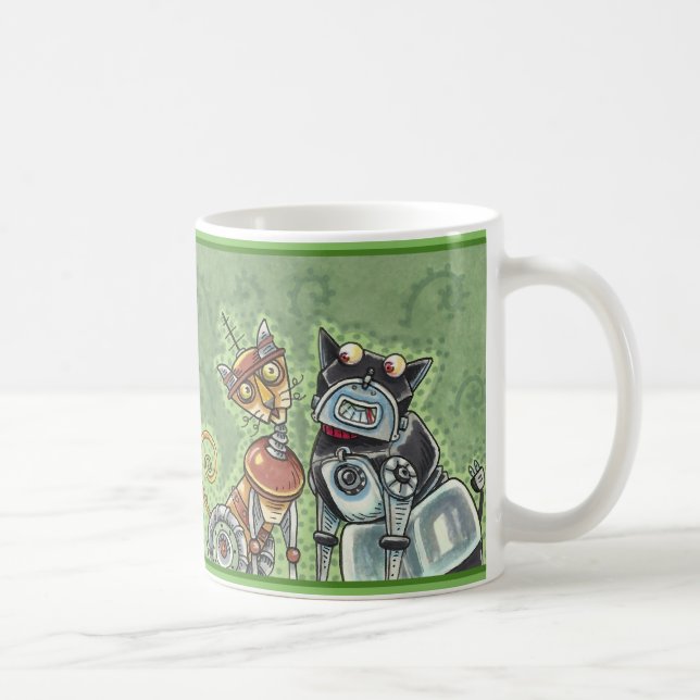 Taza De Café BULLDOG DE ROBOT ADORABLE Y Mascota FELINE FRIENE  (Derecha)