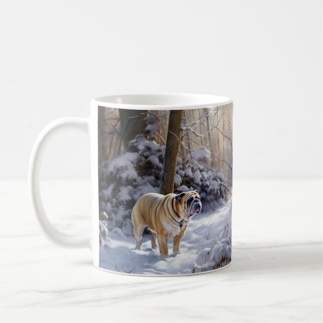 Taza De Café Bulldog Dejar Que Nieva Navidades Cepillado (Izquierda)