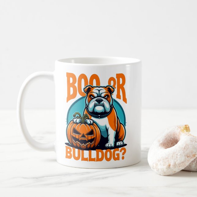 Taza De Café Bulldog en Pop Art Estila Halloween (Con donut)