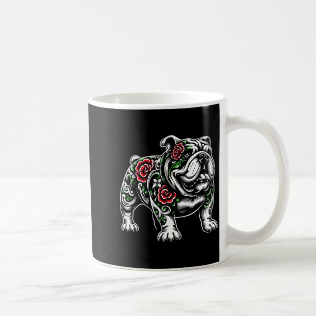 Taza De Café Bulldog Floral Red Rose Mens Womens  (Derecha)