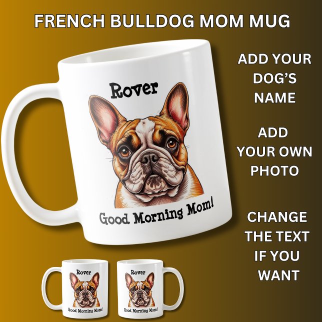 Taza De Café Bulldog francés, agregar nombre de perro, cambiar  (Subido por el creador)