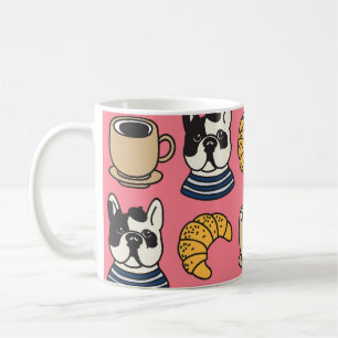 Taza De Café Bulldog francés, café y croissant.