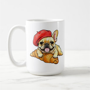 Taza De Café Bulldog francés con boina de croissant Funny Frenc