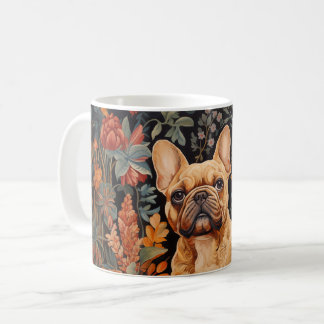 Taza De Café Bulldog francés cubierto de alba en un jardín