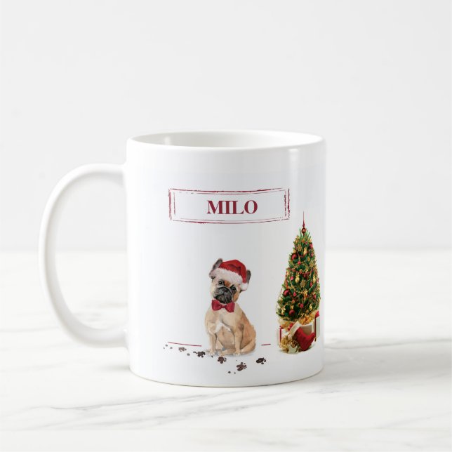 Taza De Café Bulldog francés curioso Navidad perro con árbol (Izquierda)