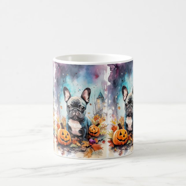 Taza De Café Bulldog francés de Halloween con calabazas temeros (Centro)