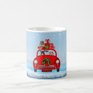 Taza De Café Bulldog Francés En Coche Con Santa Claus