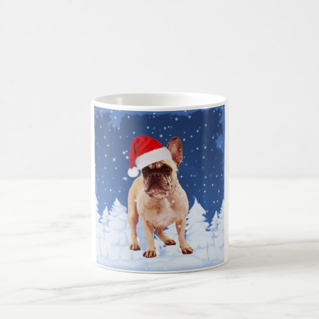 Taza De Café Bulldog francés en Navidades de nieve con Santa Ha (Centro)