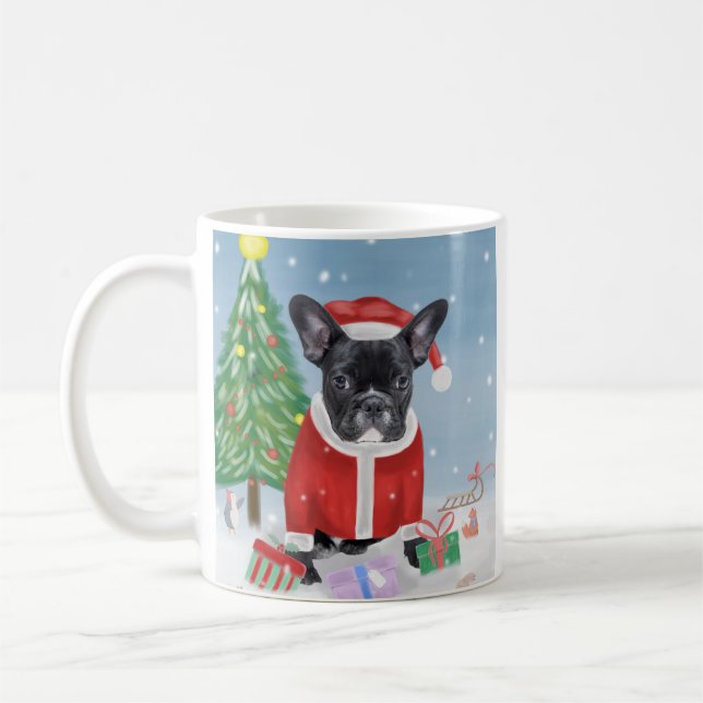 Taza De Café Bulldog francés en nieve con regalos de Navidades (Izquierda)