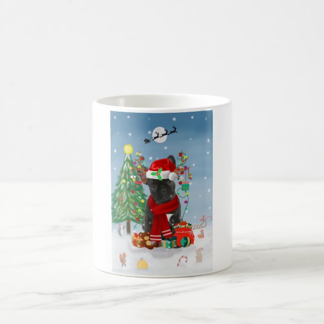 Taza De Café Bulldog francés en nieve con regalos de Navidades (Centro)