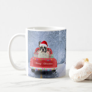 Taza De Café Bulldog francés en Nieve sentado en Navidades