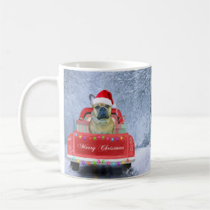 Taza De Café Bulldog francés en nieve sentado en un camión de N