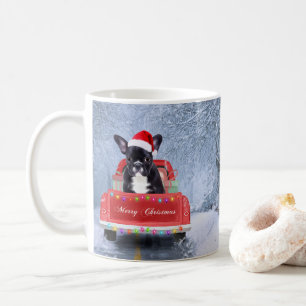Taza De Café Bulldog francés en nieve sentado en un camión de N