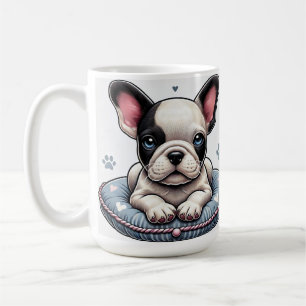 Taza De Café Bulldog francés en un Cushion con tema cardíaco