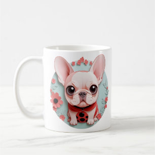 Taza De Café Bulldog francés Flores de Ladybug Arte de corte de