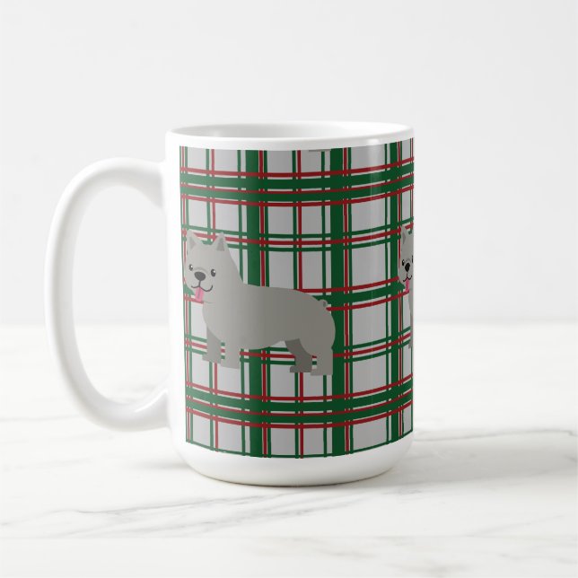 Taza De Café Bulldog francés gris, Navidades jugados (Izquierda)