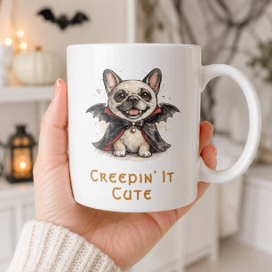 Taza De Café Bulldog Francés Halloween Murciélago Vampiro Lindo
