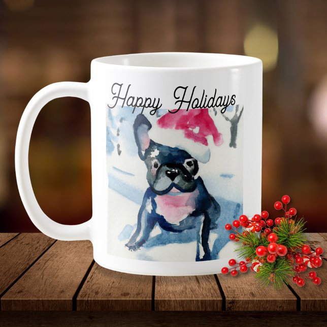 Taza De Café Bulldog francés lindo con Navidades Santa hat (Subido por el creador)