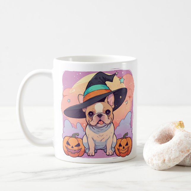 Taza De Café Bulldog francés lindo gorra de brujas pastel hallo (Con donut)