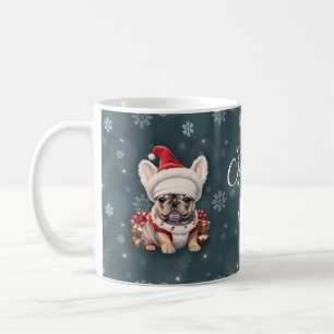 Taza De Café Bulldog francés lindo Santa Hat Feliz Navidad