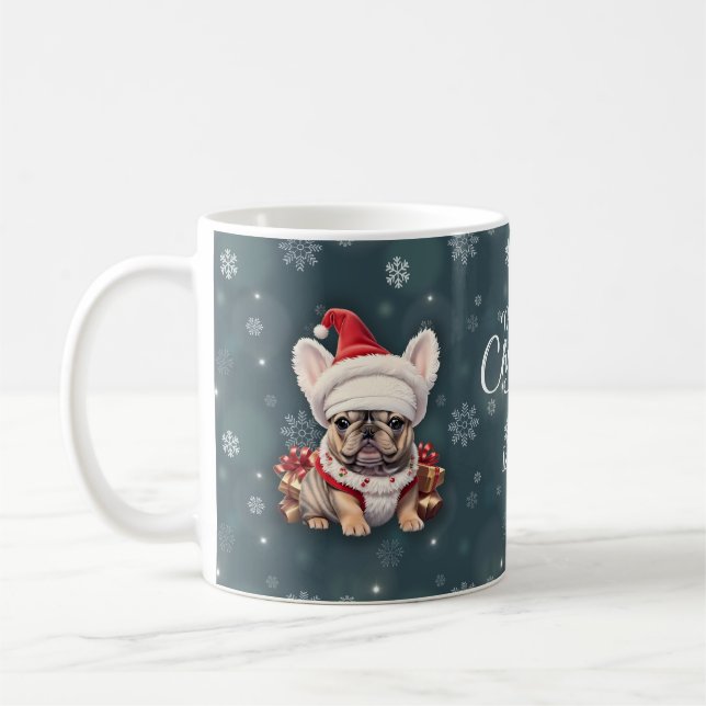 Taza De Café Bulldog francés lindo Santa Hat Feliz Navidad (Izquierda)