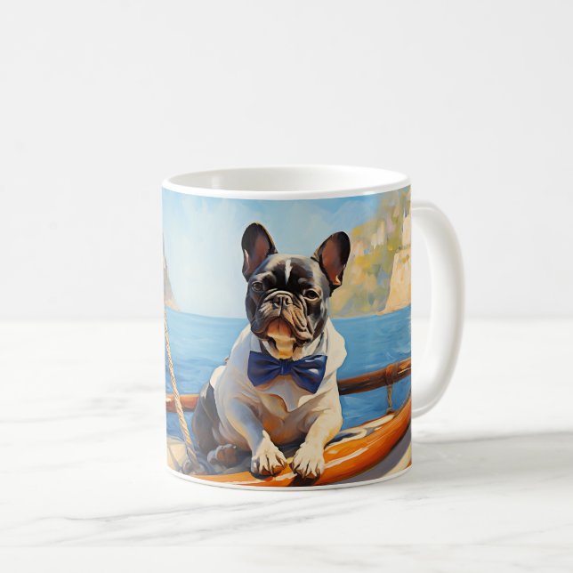 Taza De Café Bulldog francés navegando en un yate (Anverso derecho)