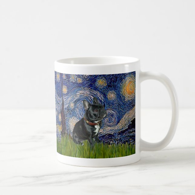 Taza De Café Bulldog francés (negro 11) - Noche estrellada (Derecha)