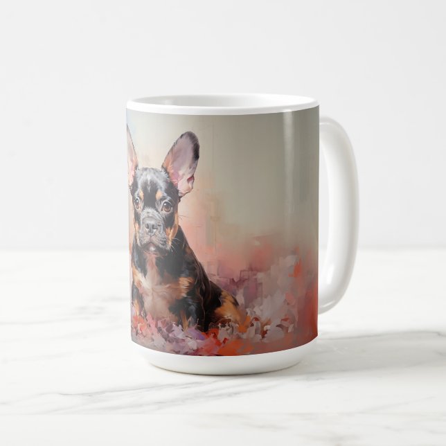 Taza De Café Bulldog francés negro y cachorro tostado (Anverso derecho)