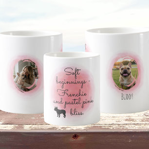 Taza De Café Bulldog Francés Rosa Pastel con Foto y Nombre Pers